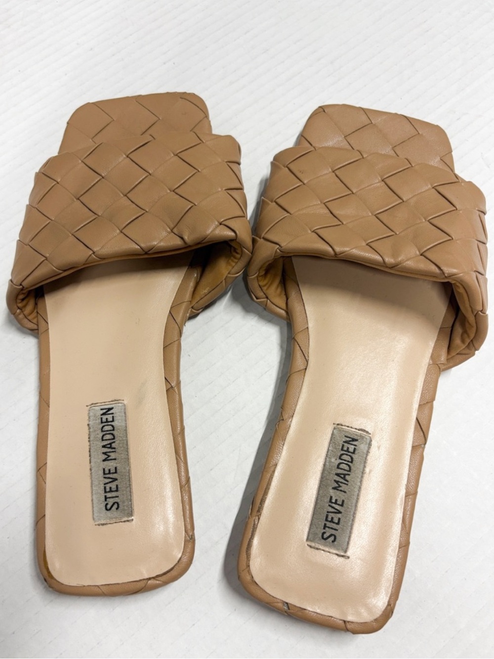 Steve Madden Melyza Woven Tan Slide Mules